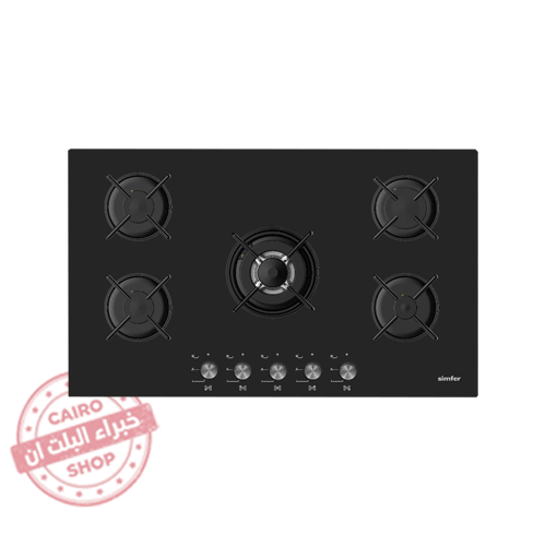 BH90GG01 مسطح بلت إن غاز سيمفر 90 سم بلت إن – 5 شعلات ساباف – زجاج أسود – موديل – BH90GG01 - الصورة 1