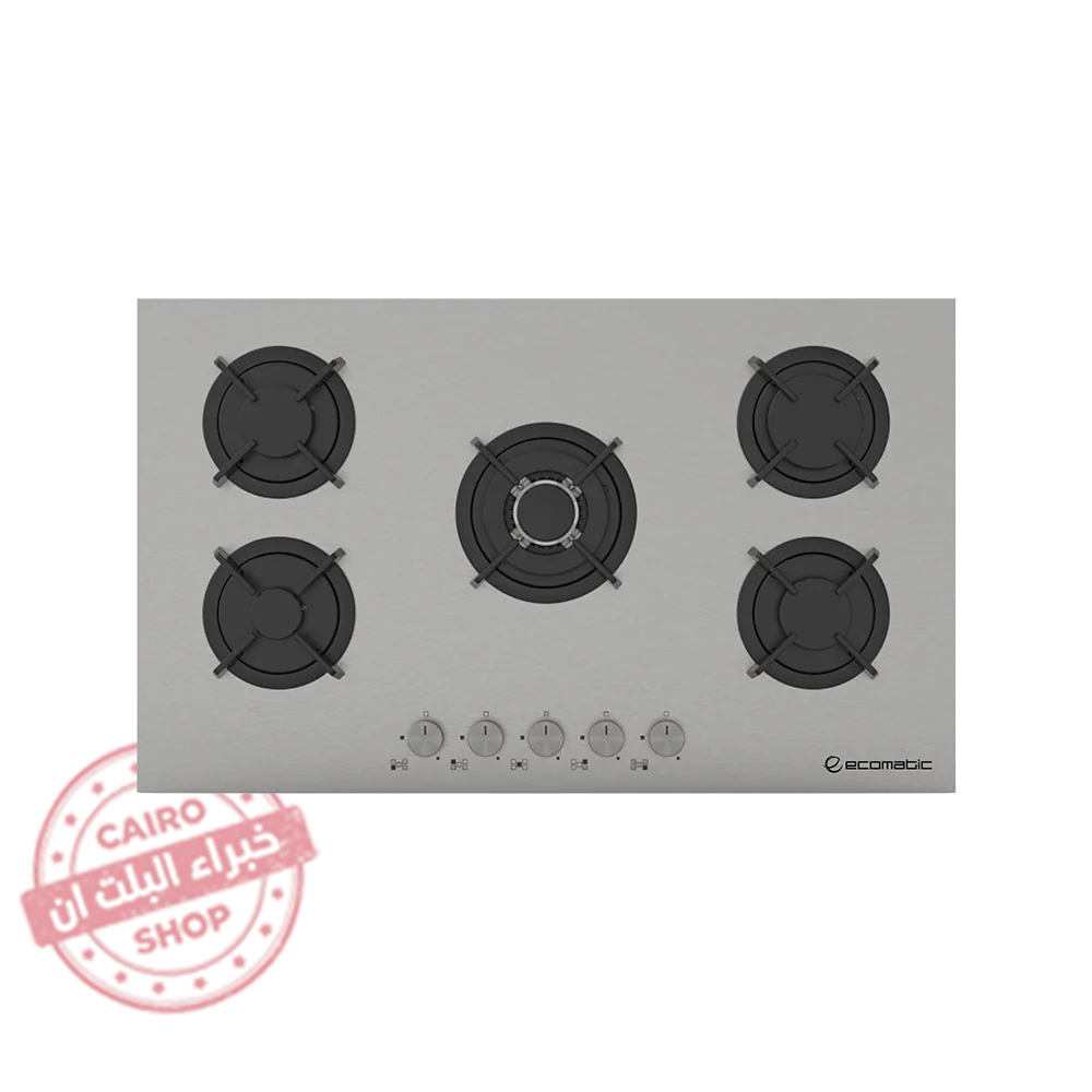 S903RC مسطح إيكوماتيك غاز بلت إن – 90 سم 5 شعله – زجاج مغطي باستانليس – موديل – (S903RC (FLAT - الصورة 1