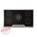 مسطح غاز إيكوماتيك بلت إن – 90 سم – 5 شعلة – كريستال أسود بفريم ستانلس – موديل – S907IGC