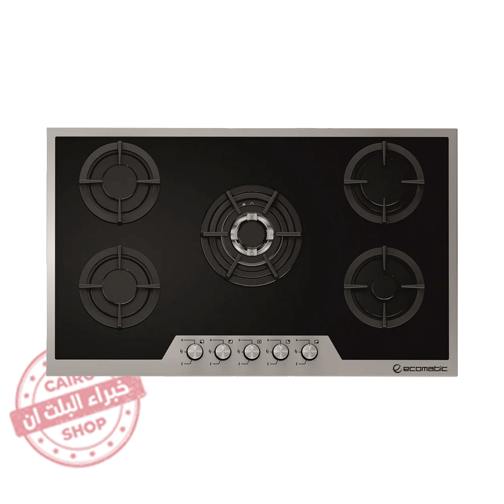S907IGC مسطح غاز إيكوماتيك بلت إن – 90 سم – 5 شعلة – كريستال أسود بفريم ستانلس – موديل – S907IGC - الصورة 1