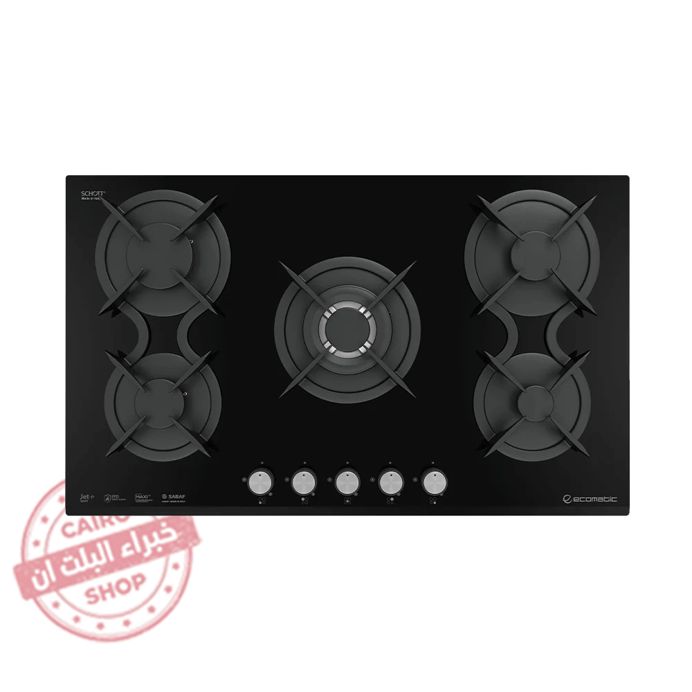 S917DC مسطح غاز إيكوماتيك بلت إن – 90 سم – 5 شعلات كريستال أسود بزجاج SCHOTT ألماني – موديل S917DC - Image 1