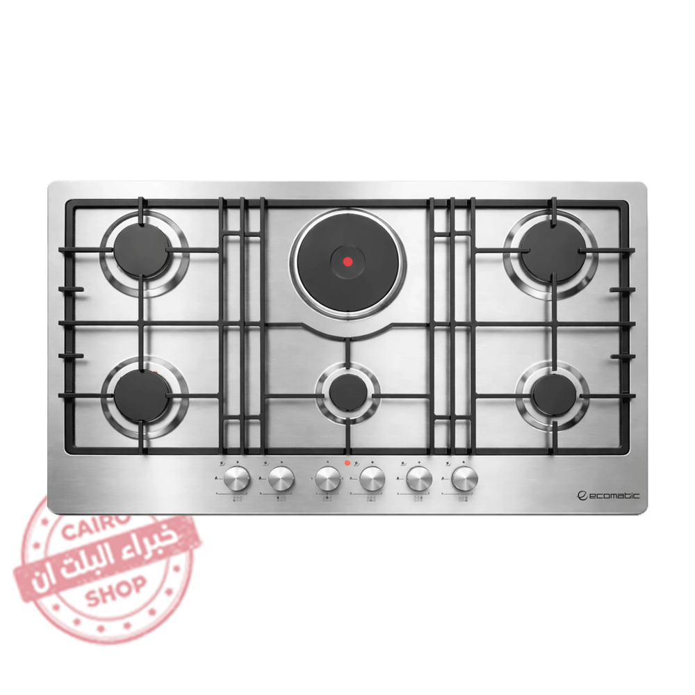 S963XLE مسطح إيكوماتيك بلت إن غاز – 92 سم – 5 شعلات غاز + 1 شعلة كهربائية – ستانلس ستيل – موديل – S963XLE - الصورة 1