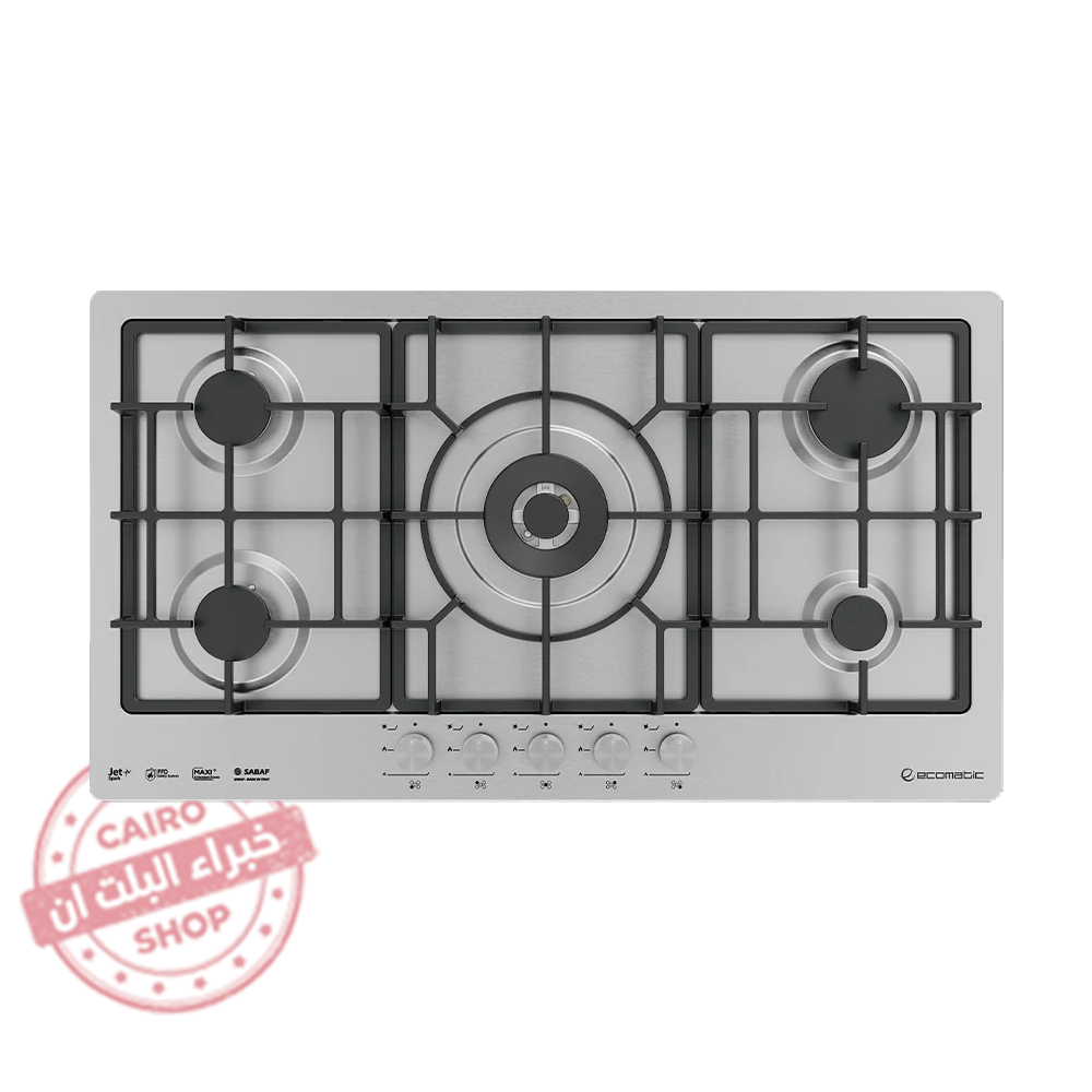 S993XLC بوتاجاز بلت إن غاز إيكوماتيك 92 سم 5 شعلة ستانلس ستيل XL – SABAF – أمان كامل S993XLC - الصورة 1
