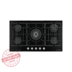 إيكوماتيك  مسطح غاز بلت إن 92 سم كريستال أسود X-LARGE – 5 شعلات SABAF – إشعال أوتوماتيك وأمان كامل S997XLC